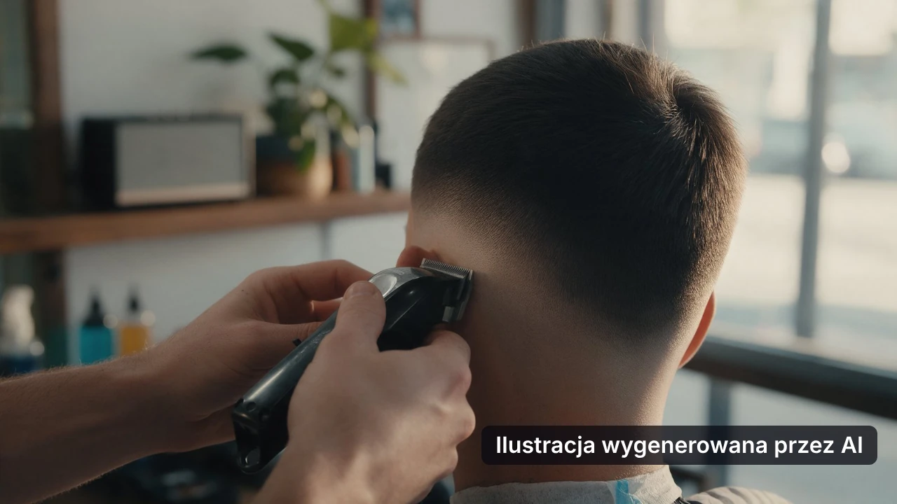 Muzyka do barber shopu gra w tle, gdy barber strzyże klienta